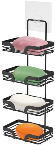 4 Tier Soap Dish Holder Stainless Steel Shampoo Bar Holder Wall Mounted Bathroom Soap Tray Bar Soap Holder for Shower No Drilling Soap Bar Caddy Wall Shampoo Bar Dish Rack for Bathroom