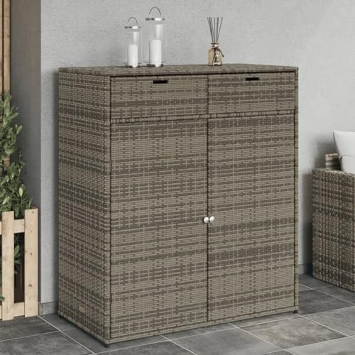 Faroom Rattan Gartenschrank Auflagenbox, Geräteschrank, Beistellschrank, Balkonschrank, Terrassenschrank, 2 stöckiger Gärtnerschrank, Aufbewahrungsbehälter für Garten 105 x 55 x 113 cm,Grau