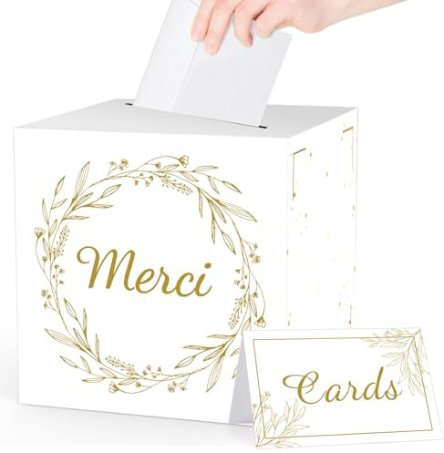 YANSYUN Boîte à Cartes de Mariage avec Un Marque Place, Boîte à Cartes de Bapteme Boite Mariage Décoration pour Baptême Fête d’anniversaire