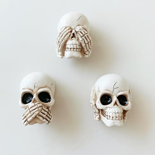 ZILucky 3 Stück Totenkopf-Skelett-Schrankknöpfe, Einzelloch-Ziehgriff für Schubladen, Kleiderschränke, Kommoden, Schränke, Hardware, Möbeldekoration, Halloween-Heimdekoration (Retro-Weiß – 3 Stück