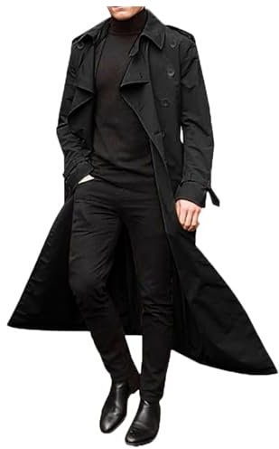 Trenchcoat Herren Lang Sommer - Herrenmantel Kurz Outwear Mit Gürtel Revers Lang Mantel Zweireihiger Windbreaker Einfarbig Winterjacke Baggy Winter Jacke Zweireihiger Windbreaker Leichte Wollematel…