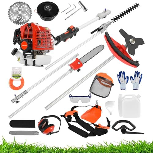 Hiborth 52cc Cordless Hedge Trimmer Chainsaw Brush Cutter Strimmer | Long Reach Pole Hedge Trimmer Cordless Red