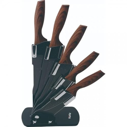 Oliver Voltz Messerset 5-teilig mit Marmor-Antihaftbeschichtung und Acrylständer (Holz)