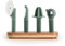 CREATE/Pack de 4 utensilios de cocina verde sage/Soporte de madera, pelador de fruta y verdura, exprimidor, cortador de pizza, abridor multifunción, apto para lavavajillas