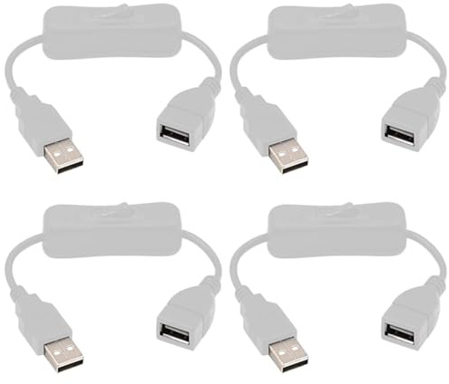 GTIWUNG 4 Stück USB Kabel mit Ein/Aus Schalter, USB Stecker auf Buchse Verlängerungskabel 35cm Weiß für LED Schreibtischlampe LED Streifen