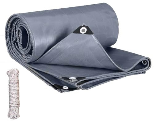 Ground Sheets for Camping 140 x 190 cm(55 x 75inch) Reinforced Tarpaulin Cover, Thick Lorry Tarp Sheet Durable Groundsheet with Rubber Strengthened Corners, for Furniture, Multipurpose, Grey