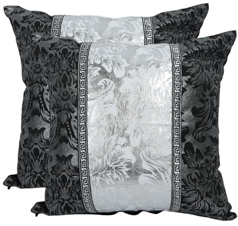 Betadistor 520-0437 Kissenbezüge für Couch, Sofa, Heimdekoration, Vintage-Blumen-Kontrast, 45 x 45 cm, Silber und Schwarz, 2 Stück