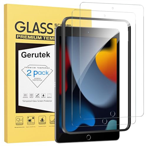 Gerutek [2 Piezas Protector Pantalla para iPad 10.2, Cristal Templado para iPad 9/8/7 Generación (2021/2020/2019 Modelo), con Marco de Instalación Fácil, Antiarañazos, Sin burbujas, HD Transparente