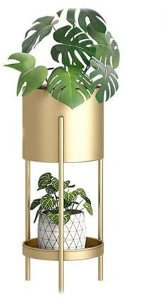 Goldener Metall Pflanzenständer Eckregal, Vertikales Blumenregal Innen Außen, Platzsparendes Etagere Regal für Balkon Terrasse, Wetterfest