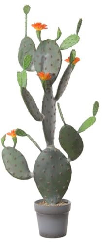 artplants.de Kunst Feigenkaktus Leodora mit Blüten, Kunsttopf, grün-orange, 120cm - Deko Kaktus