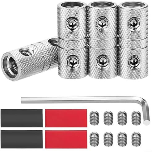 4PCS 0 Gauge Wire Splice Connectors Battery Cable Coupler Audio Amp Wire Butt Connectors With Wrenches Screws Heat Shrink Tubing