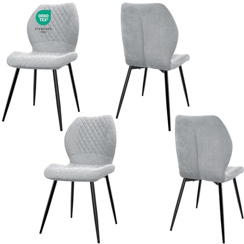 JIJIAN Esszimmerstühle 4er Set, Stühle Esszimmer, Küchenstühle, Wohnzimmer Essstühle, Gepolsterte Stühle, Ergonomisch Gestaltete Leinenstühle für Esszimmer, Küche, Schlafzimmer, Rezeption, Grau