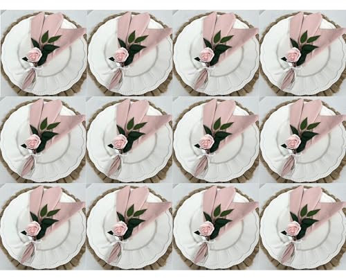 Decor Essentials Lot de 12 serviettes de table rustiques en lin délavé pour fête, mariage, événement, décoration de table, rose pâle