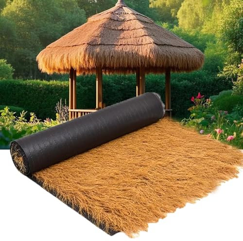 Synthetic Thatch Grass Roof Panels,0 Maintenance Waterproof Artificial Thatch Straw Roofing for Pergolas,Pools & Gardens | Shed-Free Palm-Style Thatch with No Black Residue(Size:1*1m(3.2*3.2ft))