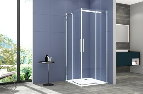 Box doccia angolare 80x120 cm con ante scorrevoli in cristallo temperato 8 mm H 200 cm CLARA Cromato