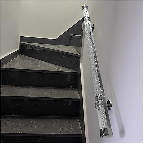 Treppenhandlauf aus transparentem Acryl zur Wandmontage – verstellbar von 4,8 bis 6,1 m, Halterungsunterstützung 200 kg(Silver Bracket,580cm(19ft))