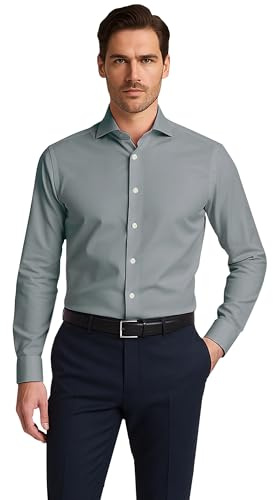 Vasego Men's Formal Dress Shirt – Regular Fit Long Sleeve Button-Down Collar Shirt, Wrinkle-Resistant Cotton Blend, Business Casual Office Wear - Ideal for Work, Wedding, Party, Or Daily Outfits Grey