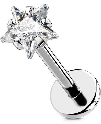 OUFER Body Piercing Titanium 18G/16G Labret Studs Lip Stud Medusa Piercing Threadless Labret Bars Push in Cartilage Helix Tragus Piercing Jewellery Flat Back Earring 6mm 8mm for Women Men