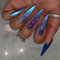 Shimmerz 24 Pieces Stiletto Stick on Nails Long Artificial Blue Chrome Sticker Nails Cat Eye Glitter Acrylic Shiny False Nails