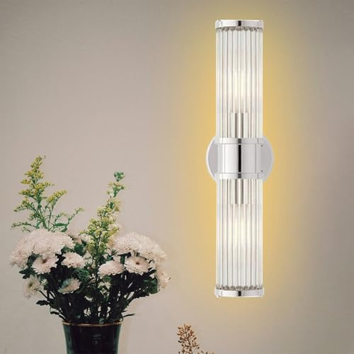 Jatwefiv Wandleuchte Innen Gold Vintage Wandlampe Up and Down Leuchten Kristall Wandlicht Moderne Kristallglas Wandbeleuchtung für Wohnzimmer Schlafzimmer Badezimmer Flur Korridor,Chrome,2 Lights