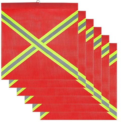6 Stück Netzartige rote Warnflaggen 45 × 45 cm, mit Drahtösen, Wasserabweisend und Schnell Trocknend, Auffällige Reflektierende Streifen, Geeignet für Anhänger, LKW (Rot)