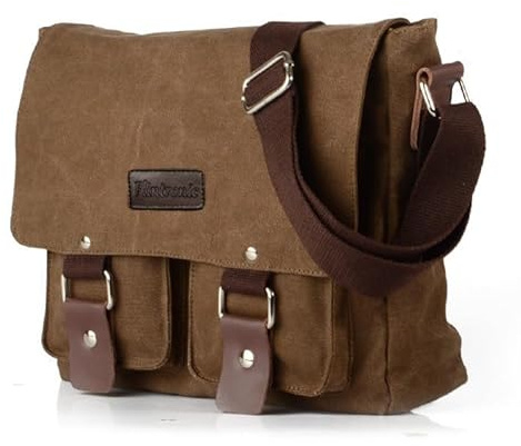 flintronic Borsa Messenger Unisex, Borsa Tracolla in Tela, Casuale Borselli da Uomo, Tasche Multiple e Grande Capacità, 14 Pollici Vintage Laptop Bag, per Viaggi All'aperto, Pendolari, Lavoro
