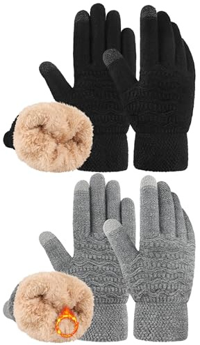 VZV 2 Paar Damen Winter Handschuhe mit Fleecefutter Touchscreen Warme Winterhandschuhe Dicke Strickhandschuhe für Herren Damen