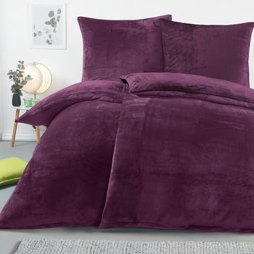 BaSaTex Winter Plüsch Bettwäsche Set, 4tlg. 135x200 cm, Lila | Warm und Kuschelig, Öko_Tex Zertifiziert, Reißverschluss, Flauschig Anschmiegsam, Feuchtigkeitsregulierend