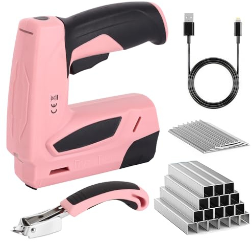 Cordless Staple Gun 1000pcs Each Staples/Nails for Crafts, DIY, Decoration | 2 in 1 Electric Staple Gun with USB Cable, Stapler and Staples Set for Upholstery, Material Repair, Carpentry, Wood, DIY