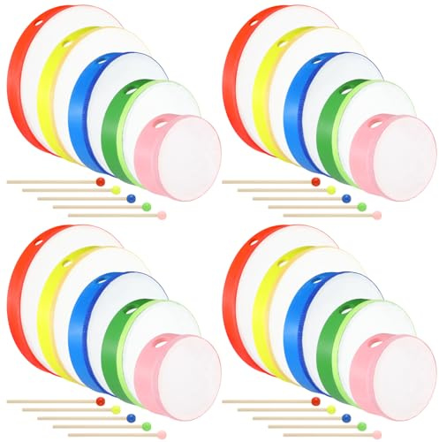 Boao 20 Sets Hand Drums with Drum Sticks 12 10 8 6 4, Multicolor