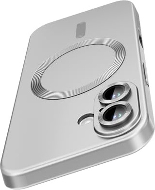 samanoya Coque Magnétique pour iPhone 16,Compatible avec MagSafe,Protège-Lentille Intégré Étui Housse Fine et Souple en Slim Silicone Antichoc à Brillance Métallisée (Argenté)