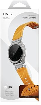 UNIQ FLUO Armband für Garmin Watch, 26 mm, magnetisches Silikonband mit abnehmbarem Anschluss, sicher verstellbare Passform für Garmin Smartwatch, Orange