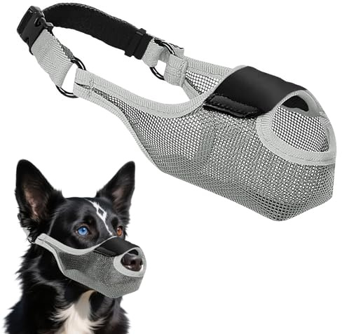 MOTIBACK Maulkorb Fuer Hunde Verstellbar Netzgewebe Atmungsaktiv Giftkoederschutz Anti Bell Beissen Kauen Maulkorb Fuer Kleine Mittlere Grosse Hunde (Grau, S)