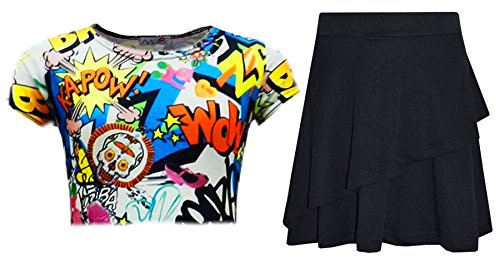 A2Z 4 Kids Girls Tops Kids Comic Graffiti Love Paris - Comic Top Fril Skirt 11-12