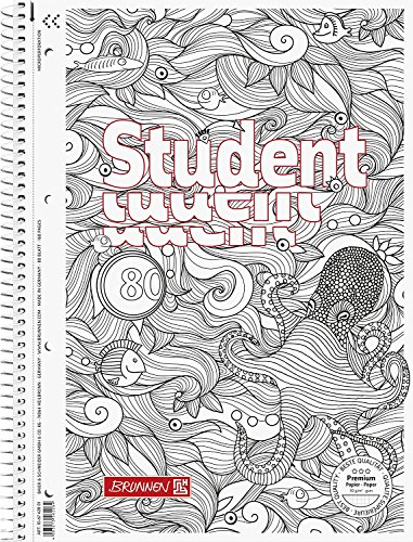 Brunnen 106742801 Notizblock/Collegeblock Student Zenart Motiv Krake, A4, kariert Lineatur 28, 90 g/m², 80 Blatt (10, A4, kariert)