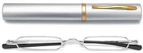 VEVESMUNDO Lesebrille Schmal Mini Klein Metall Lesehilfe Sehhilfe Brille mit Etui für Unterwegs Herren Damen