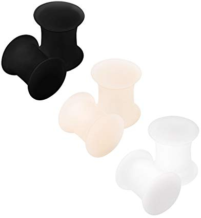 KJM FASHION 6 Stk Silikon Schwarz Hautfarbe Weiß 6mm 2g Double Flared Flesh Earplugs Ohr Plug Stecker Ring Expander Stab Piercing Schmuck 2810
