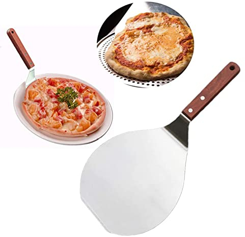 Hebudy Pizza Paddle Round Pizza Peel Stainless Steel Cake Shovel with Wood Handle for Bread Cake Baking 7 inch on Pizza Stone Oven & Grill