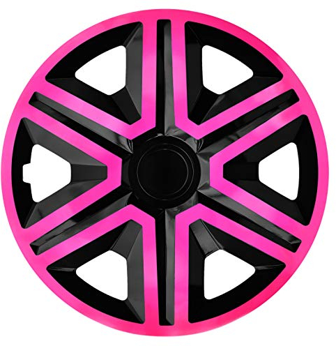 Luckyberg Radkappen - 'Fast LUX/Action' 15 Zoll 4er Set - Universal Fit für Autos und andere Fahrzeuge (Pink/Schwarz)