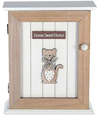 SPOTTED DOG GIFT COMPANY Schlüsselkasten mit Katzenmotiv, Schlüsselbox aus Holz mit 6 Haken, Katze Schlüsselbrett Heim Wanddekoration, Geschenke für Katzenliebhaber Katzenmama, Braun