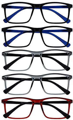 Opulize Ink Pack 5 Lunettes De Lecture Grand Noir Gris Rouge Hommes Femmes Charnières Ressort RRRRR4-1177Z +3,50