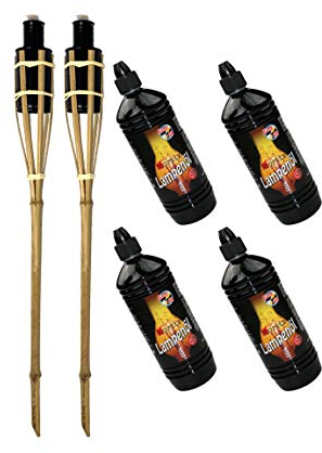 Moritz 2X Bambusfackeln Fackel 60 cm Standard Natur + 4X 1000ml Lampenöl Gartenfackel Ölfackeln Garten Deko Öllampe Wegleuchte