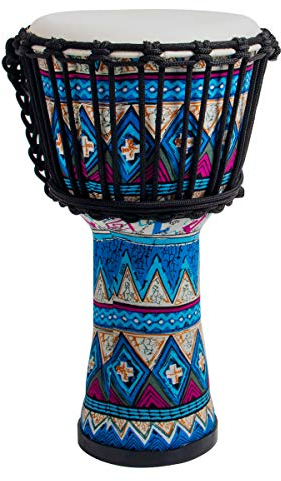lotmusic Afrikanische Djembe-Trommel, Standard-Trommel, 20,3 cm, blaues Tuch genäht, Kongo-Trommel, professionelle Bongo-Trommel mit Ziegenleder-