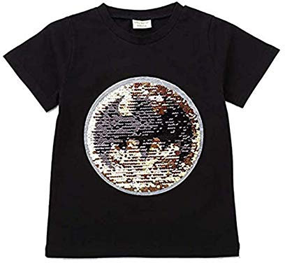 T-Shirt aus Baumwolle für Jungen und Mädchen mit kurzen Ärmeln und magischen Pailletten, 3 – 8 Jahre, Schwarz , 120 cm