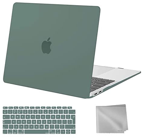 MOSISO Compatible with MacBook Air 13 inch Case M1 2021 2020 2019 2018, Hard Shell Cover Compatible for MacBook Air M1 Case 13.3 inch A2337 A2179 A1932 with Keyboard Cover & Wipe Cloth, Midnight Green
