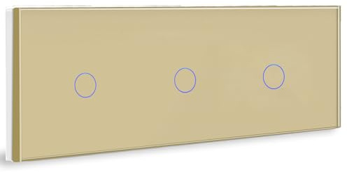 BSEED Interrupteur Tactile Mural Or,Triple 1 Gang 1 Voie Commutateur de Lumière avec LED Affichage Light,Interrupteur Tactile avec Panneau en verre trempé 500W,240V