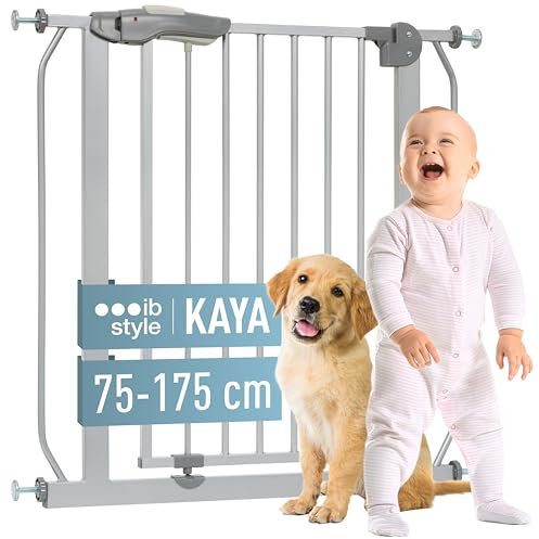 ib style Kaya Treppenschutzgitter für Babys 75-175 cm ohne Bohren Türschutzgitter zum Klemmen für Kleinkinder Grau 135-145 cm
