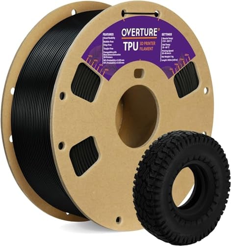 OVERTURE TPU Filament 1.75mm Flexible TPU Roll, 95A Soft 3D Printer Filament, 1kg Spool (2.2 lbs), Dimensional Accuracy +/- 0.02 mm(TPU Black)