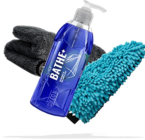 detailmate Auto Pflege Set: GYEON Q²M Bathe+ 400ml Autoshampoo + Waschhandschuh + Mikrofaser Trockentuch 1000GSM