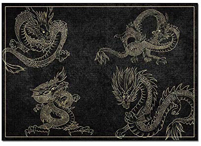 Tapis Chambre Grand Tapis Dragon Chinois en Or Noir de Style Chinois Grand pour Le Salon, la Chambre à Coucher, la pépinière 160*230